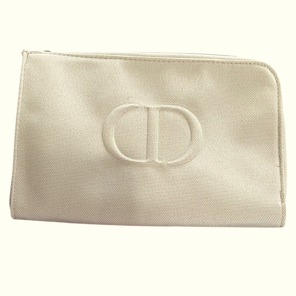 Dior CD Logo Expandable Canvas Clutch Makeup Pouch Cosmetic Bag Beige NWOT - Picture 2 of 14